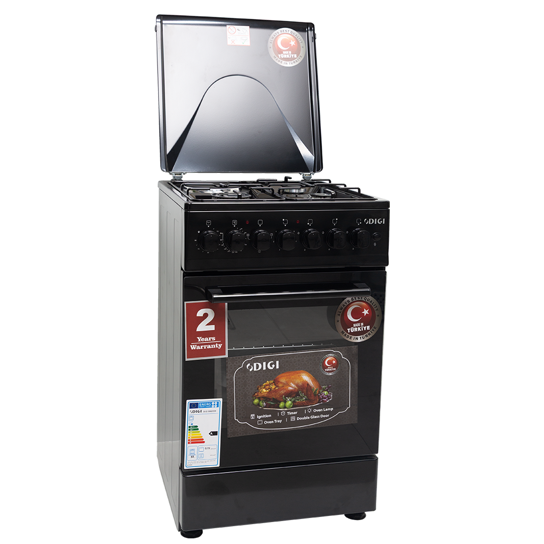 DIGI Cooker 50x50 Black – 3 Gas + 1 Hot Plate, Electric Oven, Thermostat, Push Ignition, 2Y Warranty (2025) thumbnail