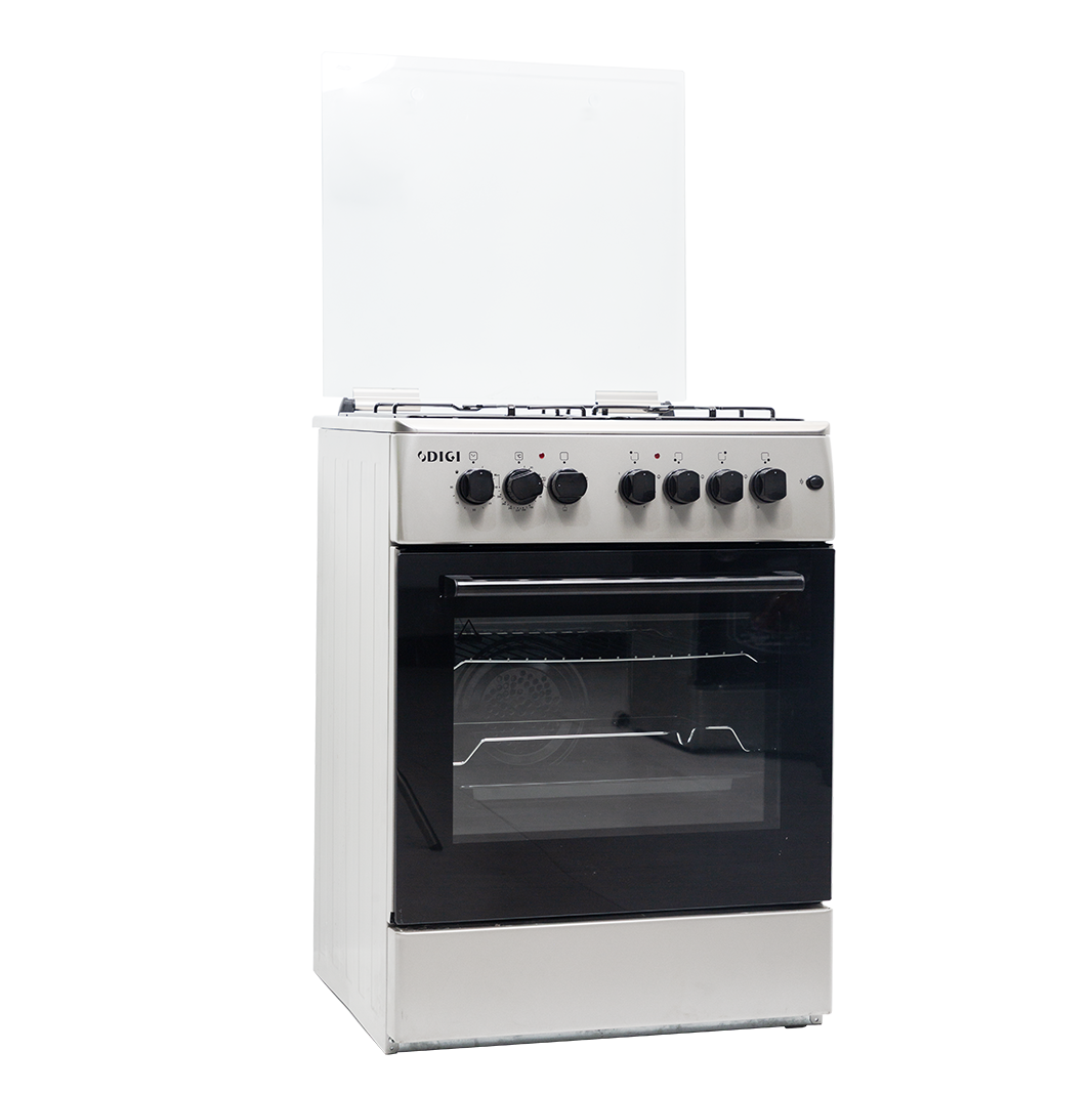 DIGI Cooker 60x60 Steel – 3 Gas + 1 Hot Plate, Electric Oven, Thermostat, Glass Cover, 2Y Warranty (2025) thumbnail