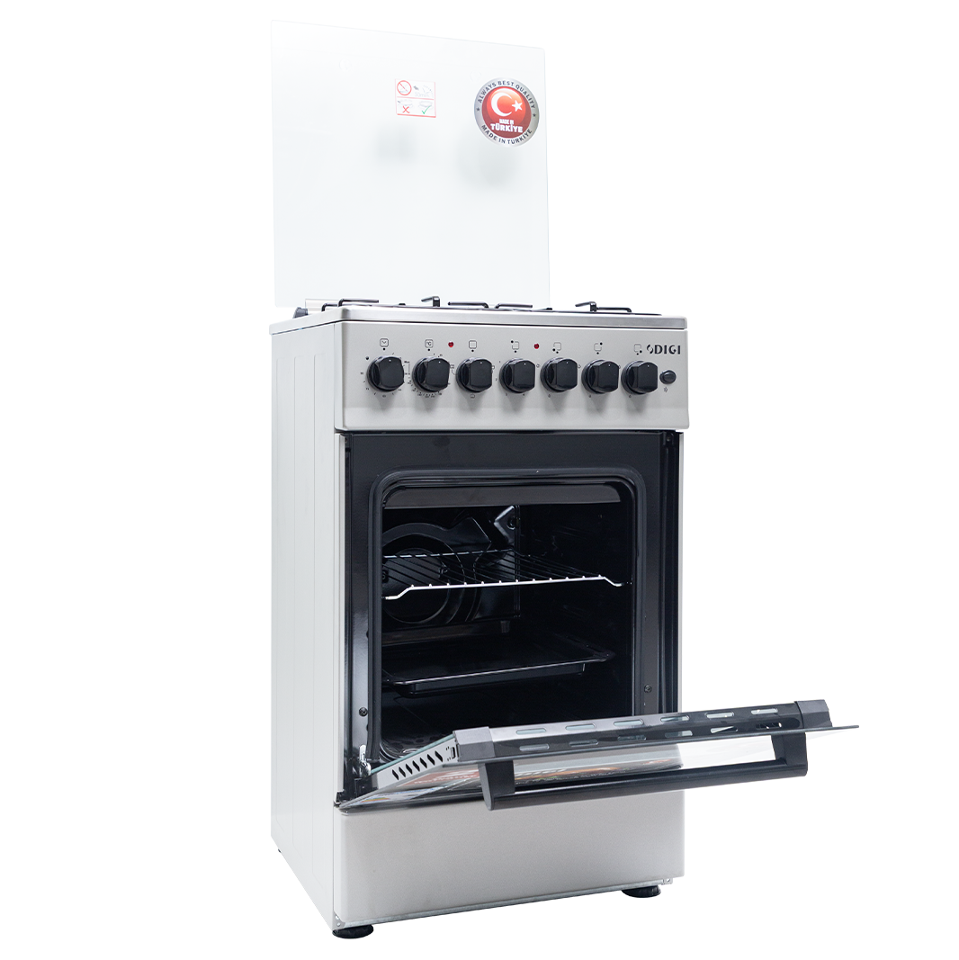 DIGI Cooker 50x50 Steel – 3 Gas + 1 Hot Plate, Electric Oven, Thermostat, Glass Cover, 2Y Warranty (2025) thumbnail