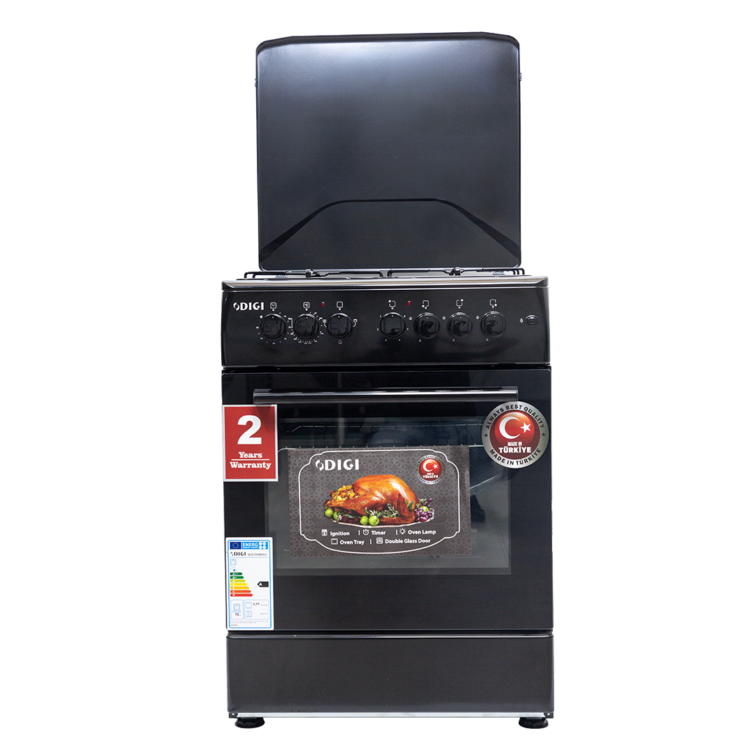 DIGI Cooker 60x60 Black – 3 Gas + 1 Hot Plate, Electric Oven, Thermostat, Metal Cover, 2Y Warranty (2025) thumbnail